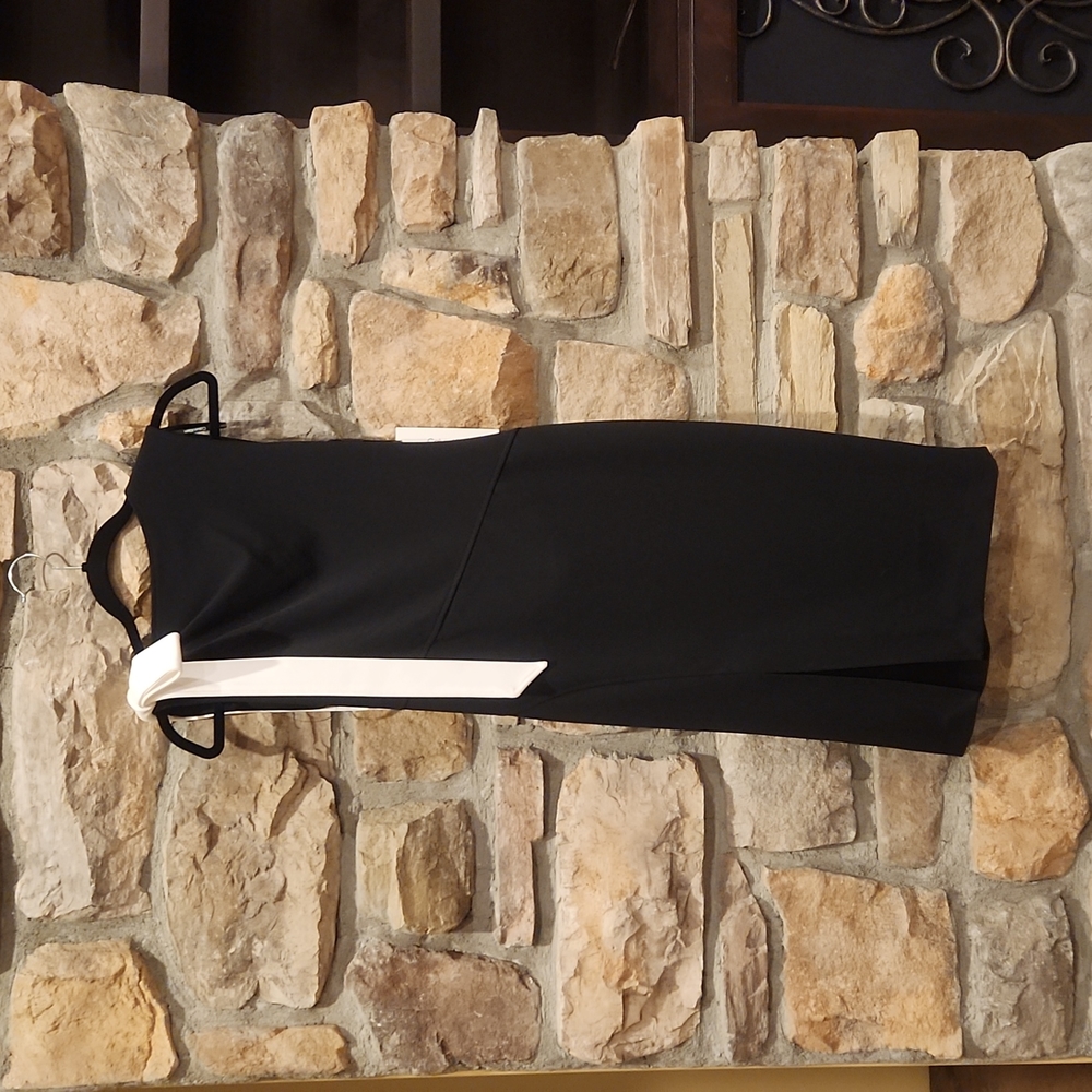 Calvin Klein Sleeveless Tie Shoulder Asymmetric Neck Side Slit Sheath Dress ♥ - Picture 5 of 7